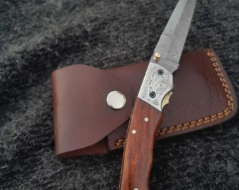 BLADEXART Handmade Folding Knife | Damascus Steel Blade | Wooden Handle | Premium EDC Pocket Knife