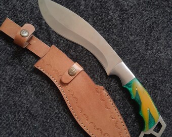 Handmade D2 Steel Bowie Knife | Razin Handle, Leather Sheath