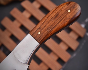 Handmade D2 Steel Skinner Knife | Rosewood Handle, Leather Sheath
