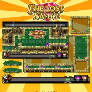May include: A digital stream overlay package titled The Lost Snake featuring a jungle temple theme with stone walls, vines, and statues. Includes a Starting Soon screen, notification banners for new followers and subscribers, and a compass icon.
