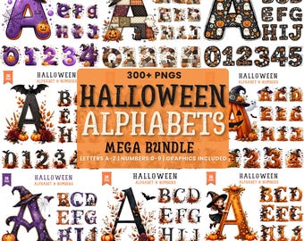 250+ Halloween Alphabet PNG Mega Bundle, Pumpkin & Ghost Letters, Witch Hat Alphabet, Spooky Botanical Letters, Halloween Typography