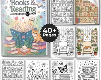 Cozy Book Coloring Pages for Adults, Library Scenes (A4 A5 PDF)