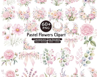 60+ Pastel Flowers Clipart Png Bundle, Pastel Floral Arrangements Png, Flowers With Bow Images, Spring Flowers Graphics, Digital Download