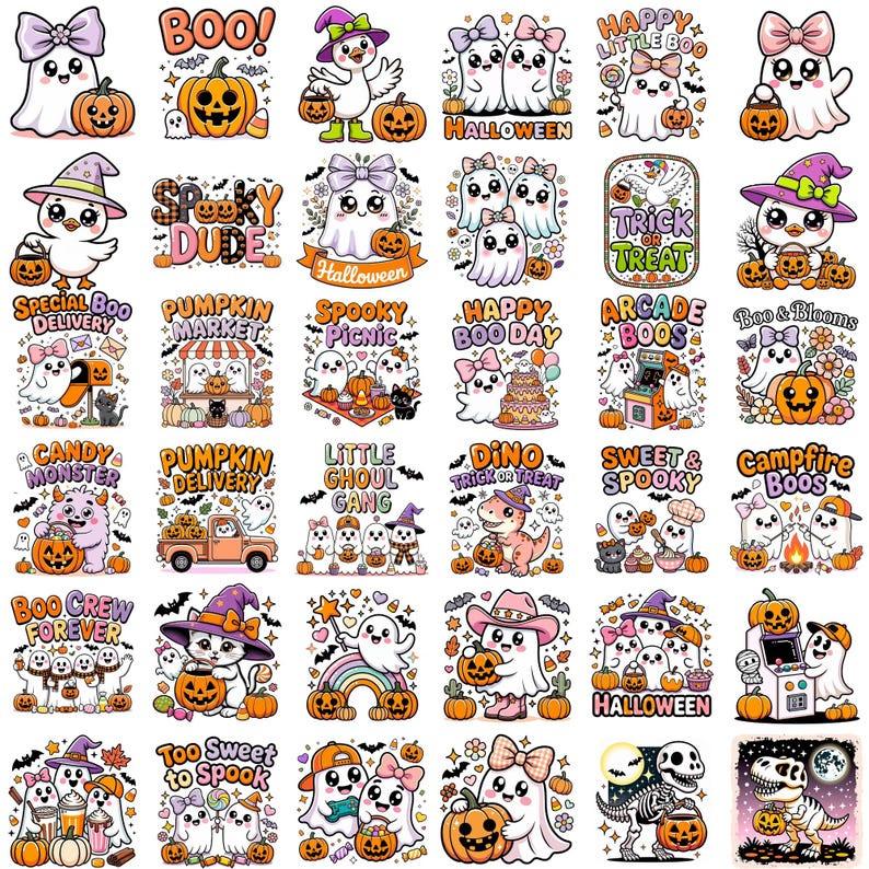 Kids Halloween PNG Bundle, Little Miss Bootiful PNG, Hello Boo, Kawaii Ghost & Pumpkin Clipart, Cute Halloween Sublimation, Digital Download image 3