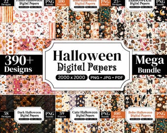 Bundel met meer dan 390 digitale Halloween-papieren, pastelkleurige Halloween-papieren, donkere Halloween-pagina's, boho Halloween-achtergronden, kokette Halloween-patronen