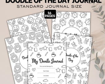 May include: A black and white "Doodle of the Day Journal" with various doodle designs, including smiley faces, clocks, and foxes. The journal has 16 pages and is standard size. The cover includes space to write the owner's name and dates.
