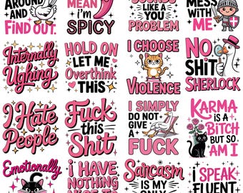 50 Sarkasmus PNG-Bundle, lustige sarkastische Zitate PNG, freche Humor Sublimationsdesigns, Erwachsenen Humor Shirt Grafiken, digitaler Download