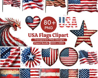Paquete de imágenes prediseñadas de la bandera estadounidense, PNGs de EE. UU. con efecto desgastado, bandera estadounidense patriótica grunge, sublimación del 4 de julio, bandera de Estados Unidos, descarga digital
