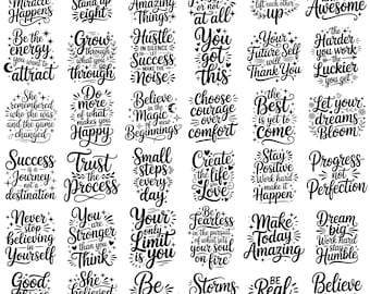 65 Motivational Quotes PNG Bundle, Positive Affirmation Clipart, Inspirational Sayings for T Shirt Design, Typography PNG, Digital Download