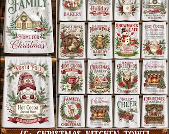 45+ Christmas Kitchen Towel Sublimation PNG Bundle, Holiday Tea Towel Designs, Christmas Dish Towel PNG, Festive Kitchen Decor, Kitchen PNG