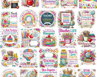 39 Personalized Teacher Bundle, Rainbow Teacher Life Sublimation Designs, Back To School Teacher Shirt PNG, Teacher Appreciation Sublimation
