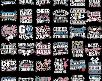 100 Cheerleader PNG Bundle, Cheerleading Shirt Designs, Cheer Team Graphics, School Spirit Sublimation PNG, Cheer Mom Png, Digital Download