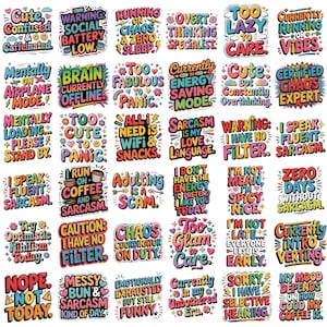 100+ sarkastiska citat PNG-paket, roliga retro mammadesigner, fräcka humoristiska talesätt, vuxenskämtclipart, trendig skjortgrafik, omedelbar nedladdning