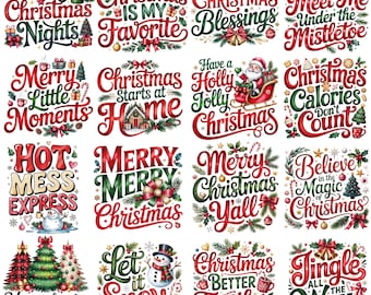 60 Merry Christmas Quotes PNG Bundle, Christmas Sayings PNG, Holiday Shirt Designs, Christmas Decor Graphics, Festive Gift PNG