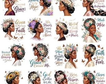 50+ Inspirational Black Woman Bundle, Black Girl Magic Clipart, Faith Quotes Sublimation, African American Women Graphics, Instant Download