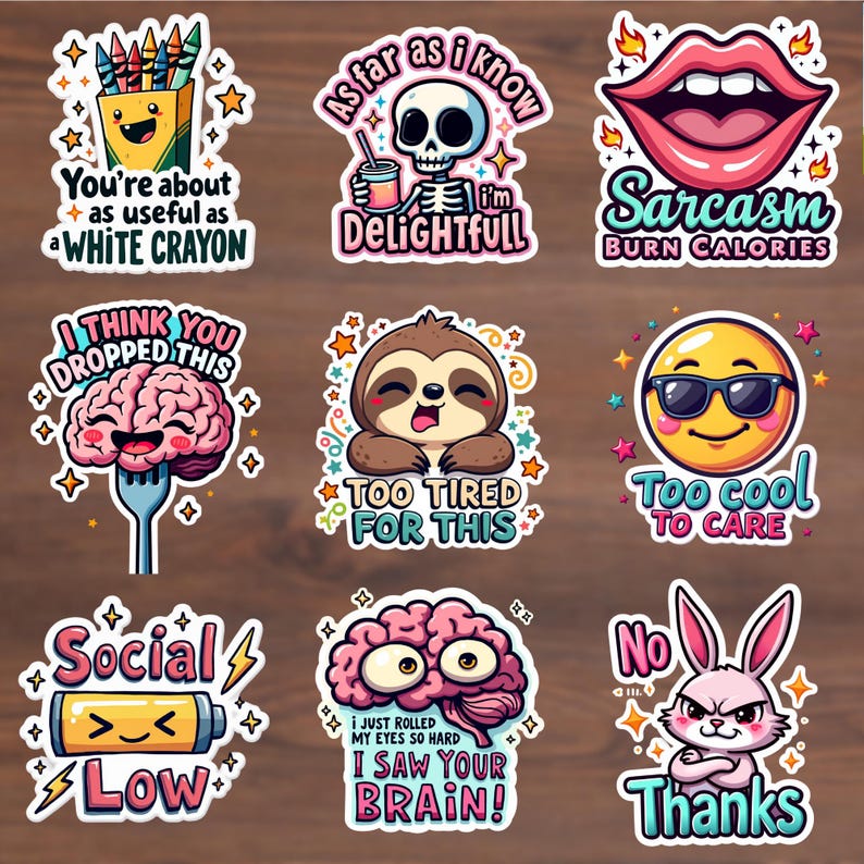 50+ Sarcastic Printable Stickers Bundle, Sassy Quote Stickers PNG ...