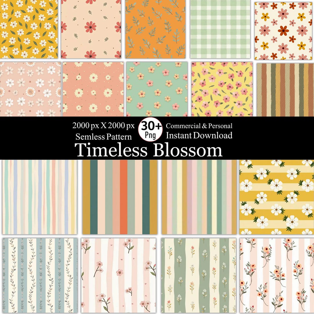 30+ Seamless Floral Pattern Bundle, Watercolor Digital Paper, Repeating ...