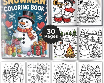 30 Snowman Coloring Pages, Winter & Holiday Coloring Sheets, Printable Christmas Activity, Kids and Adults Fun, Pdf Download