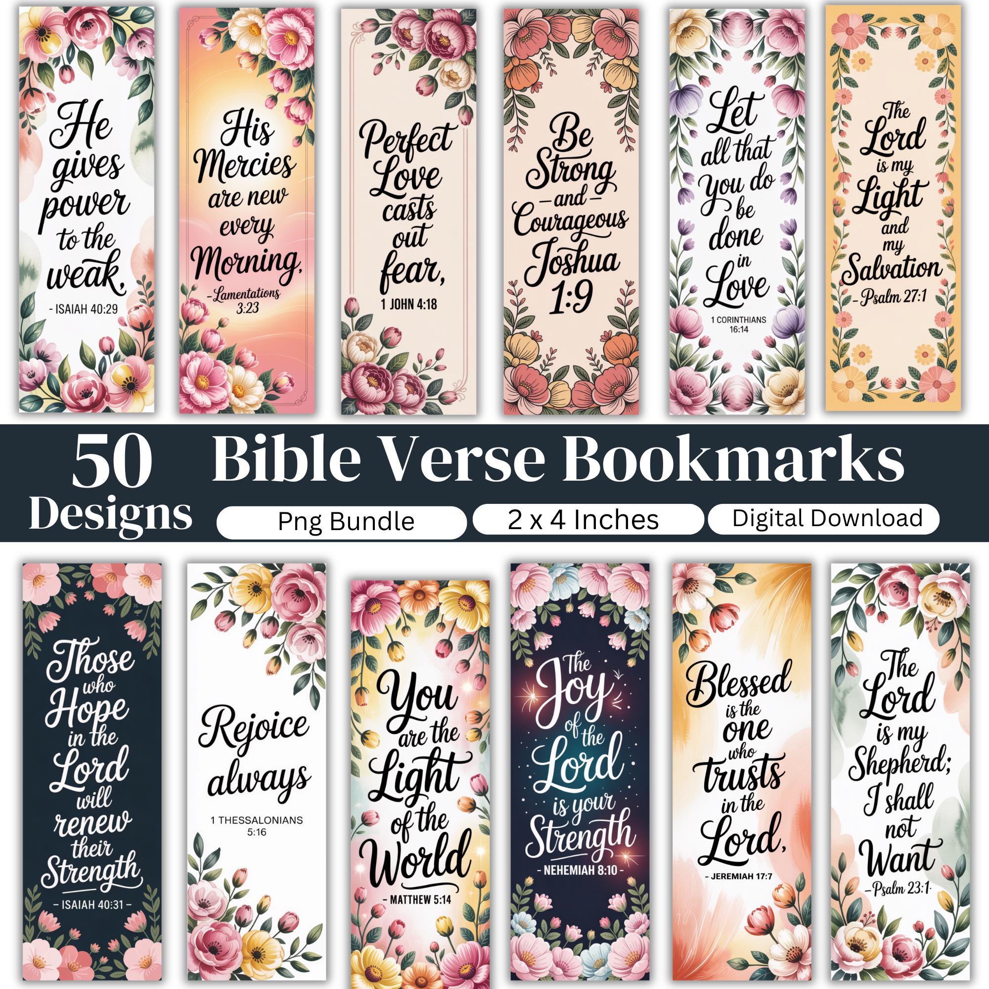 Scripture Embeded Bookmarks 50 Christian Bookmark Bundle, Bible Verse Bookmarks, Floral Scripture ...
