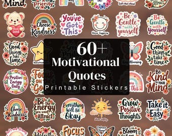 60+ Motivational Quotes Sticker Png Bundle, Positive Affirmations PNG, Inspirational Quote Clipart, Self Love Quotes, Printable Text Art,