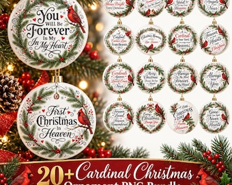 20+ Cardinal Christmas Ornament Bundle, Religious Holiday Ornament, Memorial Christmas PNG, Christmas Cardinal Ornament, In Memory Christmas