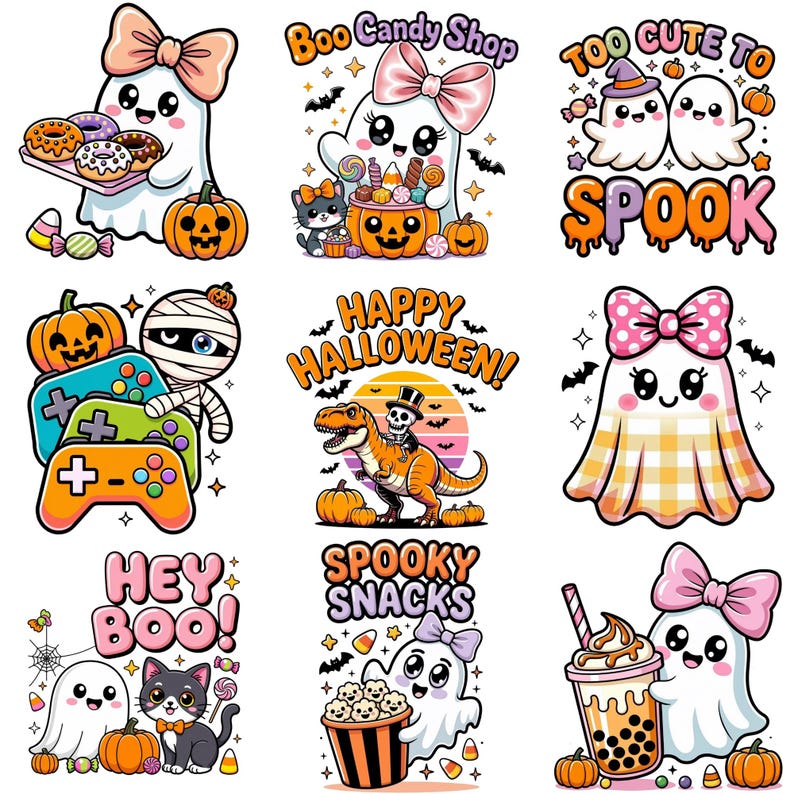 Kids Halloween PNG Bundle, Little Miss Bootiful PNG, Hello Boo, Kawaii Ghost & Pumpkin Clipart, Cute Halloween Sublimation, Digital Download image 5