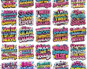 40+ Sarcasm PNG Bundle, Funny Sarcastic Quotes PNG, Sassy Humor Sublimation Designs, Adult Humor Shirt Graphics, Digital Download