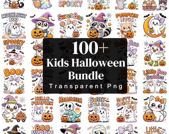 Kids Halloween PNG Bundle, Little Miss Bootiful PNG, Hello Boo, Kawaii Ghost & Pumpkin Clipart, Cute Halloween Sublimation, Digital Download