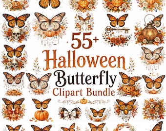 Halloween Butterfly Clipart PNG Bundle, Fall Floral Butterfly , Autumn Floral PNG, Halloween Sublimation Designs, Spooky Butterfly Graphics