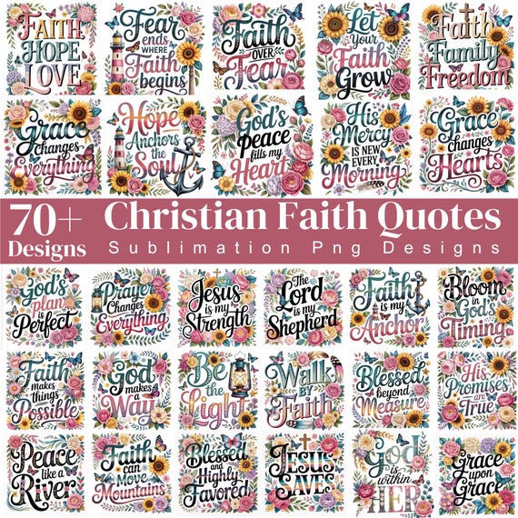 70+ Christian Clipart PNG Bundle, Bible Verse Sublimation Design, Religious Quotes PNG, Faith Based Shirt Design, Christian Digital Download