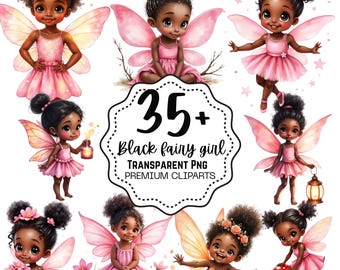 Black Fairy Girl Clipart Bundle, Ethereal PNG Images (Digital Download)
