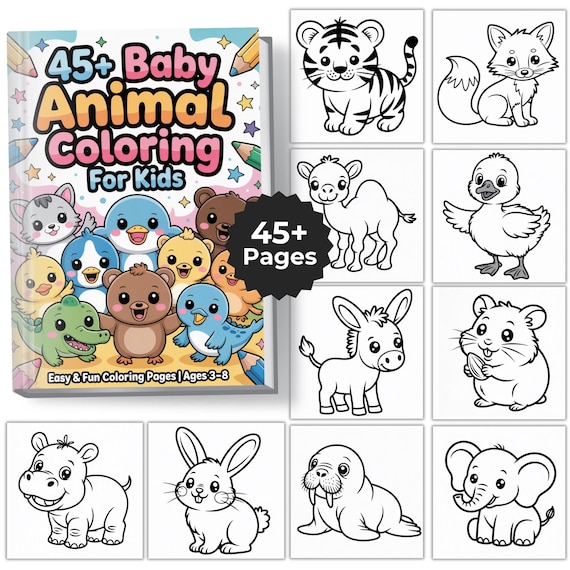 Animal Coloring Book for Kids, Easy Toddler Coloring Pages, Preschool Activity Sheets, Simple Animal Printables, Cute Coloring PDF Children