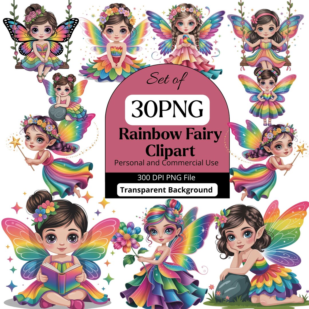 30 Rainbow Fairy Clipart Bundle, Fantasy Rainbow Fairy, Pastel Fairy ...