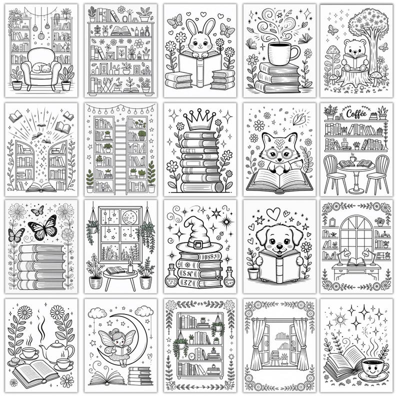 Cozy Book Coloring Pages for Adults, Library Scenes (A4 A5 PDF) - Etsy