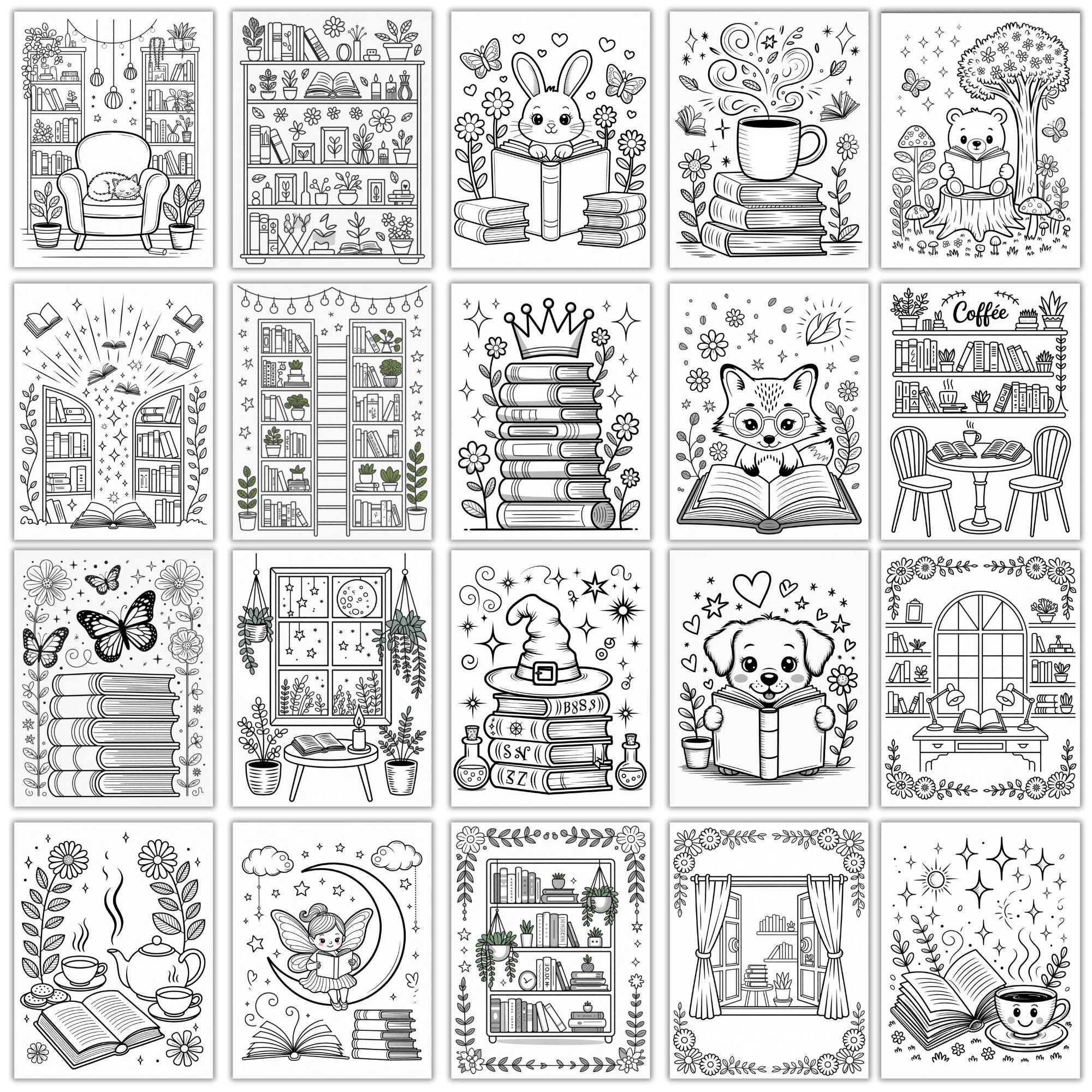Cozy Book Coloring Pages for Adults, Library Scenes (A4 A5 PDF) - Etsy