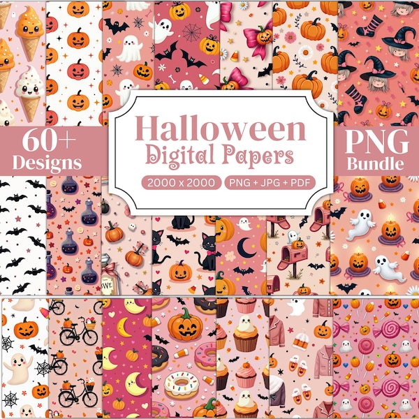 60+ Halloween Digital Papers Bundle, Printable Halloween Papers, Ghost & Pumpkin Backgrounds, Boo Scrapbook Paper, Spooky Digital Paper Pack