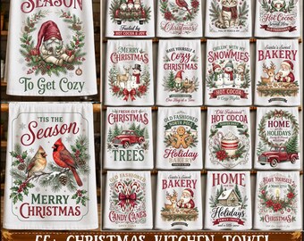 55+ Christmas Kitchen Towel PNG Bundle, Retro Holiday Quotes Kitchen PNG, Vintage Christmas Towel Designs, Festive Kitchen Sublimation