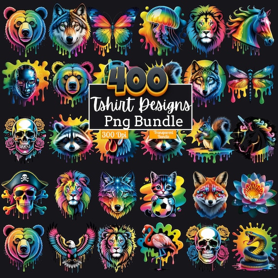 400 Tshirt Designs Bundle, Animal Tshirt Png, Neon Tshirt Design, Sublimation Png, T-Shirt for Men Woman Kids, Artistic Transparent T-Shirt