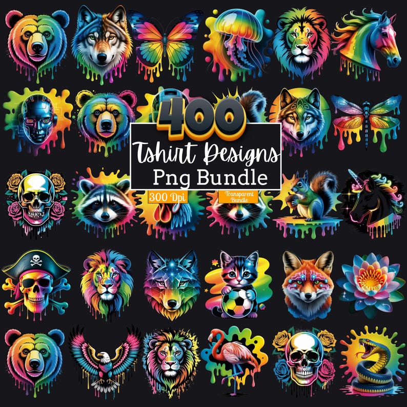400 Tshirt Designs Bundle, Animal Tshirt Png, Neon Tshirt Design, Sublimation Png, T-Shirt for Men Woman Kids, Artistic Transparent T-Shirt image 1