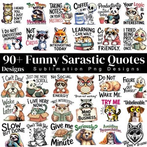 Paquete de más de 90 citas sarcásticas imprimibles, citas ingeniosas en formato PNG, citas divertidas para agendas, paquete de pegatinas digitales, citas con humor sarcástico, descarga instantánea.
