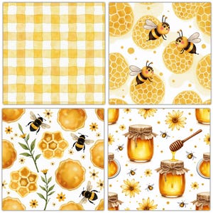30+ Honey Bee Seamless Digital Paper Bundle, Watercolor Floral Bee Backgrounds, Honey Bees Scrapbook Papers Sublimation, Digital Download image 4