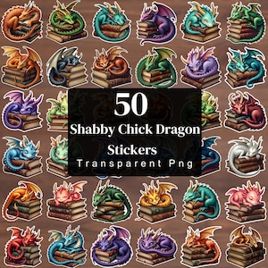 50 Shabby Chic Dragon Sticker Bundle, Cute Book Dragon Stickers, E-Reader & Kindle Stickers, Fantasy Journal Stickers, Digital Download