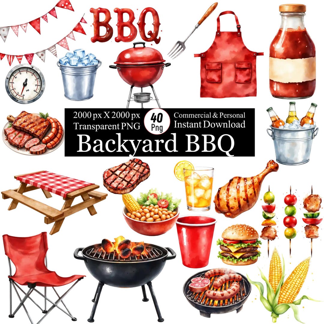 40 Bbq Clipart Png Bundle, Backyard BBQ Party Clipart, Grill Food ...