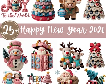 Christmas Clipart PNG Bundle, Crochet Santa, Snowman, Reindeer Designs (Digital Download)