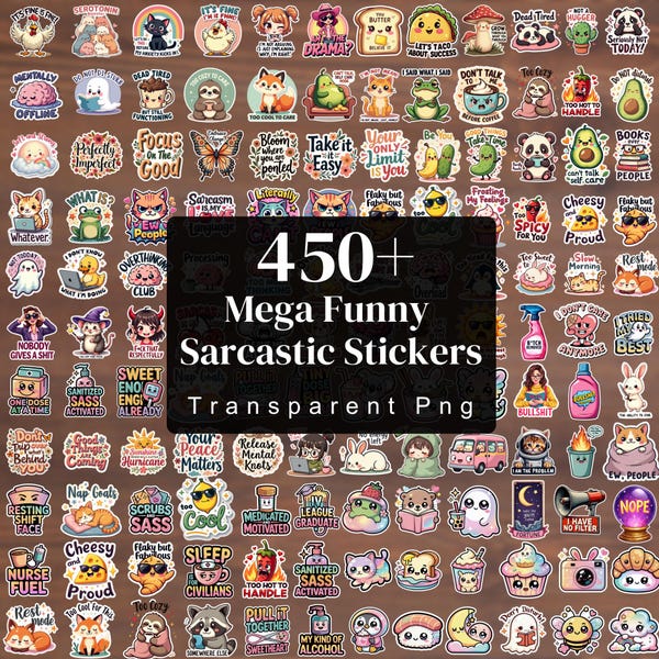 450+ Mega Sarcastic Stickers Bundle, Sassy Quote Stickers, Digital Planner Clipart, Sarcastic Humor Quotes, Kawaii Pngs, School Supplies Png