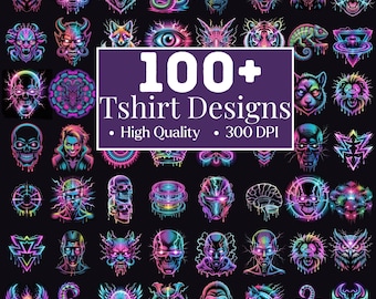 100+ Neon Cyberpunk PNG Bundle, Glow Skull Streetwear T Shirt Designs, Punk Graffiti Graphics, Sublimation Files, Tshirt for men, Women,Kids