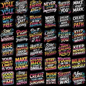 50 motiverande citat clipart PNG-paket, inspirerande talesätt, affirmationer PNG, bohemiska inspirerande citat, planeringsclipart, väggkonst PNG