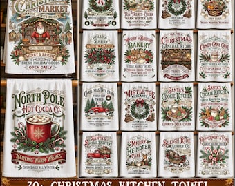 Bundel met meer dan 30 kerstkeukendoekjes in sublimatie PNG-formaat, feestelijke theedoekontwerpen, kerstserviesdoekjes in PNG-formaat, feestelijke keukendecoratie, keuken-PNG