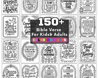 150+ Bible Verse Coloring Book For Adults & Kids, Christian Activity Book, Printable Scripture Coloring Pages, Digital Download