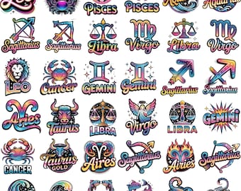 70+ Zodiac Signs Clipart PNG Bundle, Street Art Graffiti Zodiac, Horoscope PNG, Astrology Sublimation Designs, Urban Zodiac Graphics